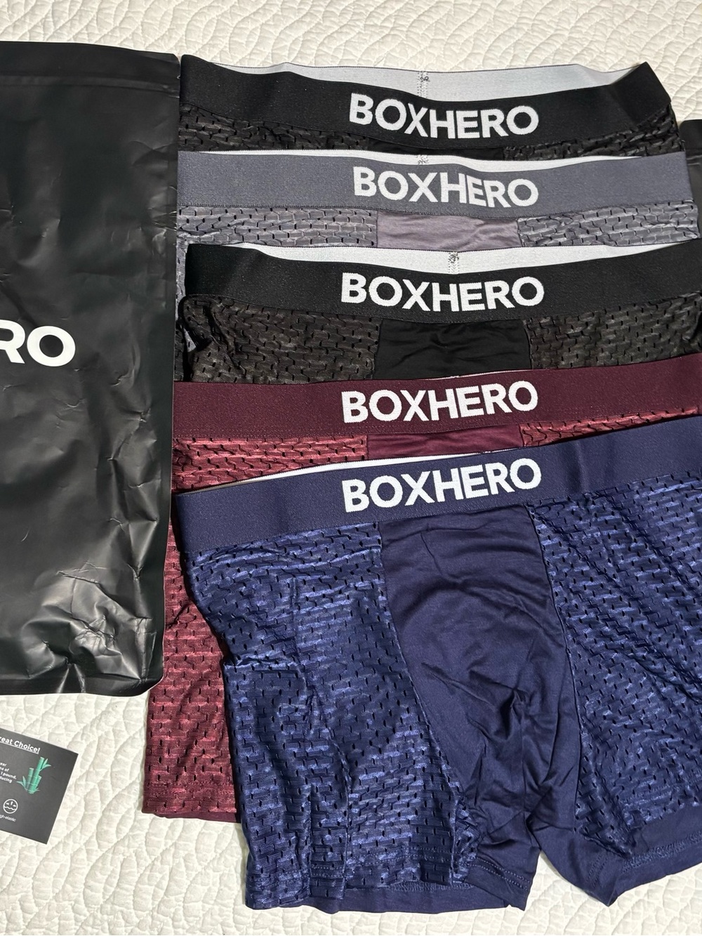 NWT BOXHERO Bamboo Mesh Boxers UNDERWEAR Medium M 5 PAIR